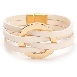 Cream Charm Leather Wrap Strand Bracelet Handmade Cuff Bracelets for Women